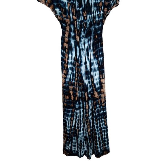 Tiare Womens Maxi Dress Blue Brown Tie Dye  ightweight Cinched Waist Beachy - Picture 10 of 15